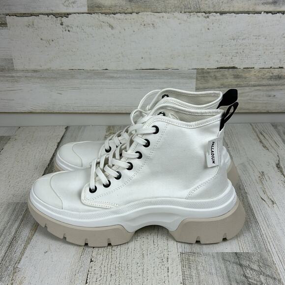 Palladium womens 6.5 white canvas lace up platform sneakers new combat causal - Picture 4 of 10